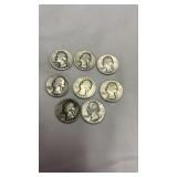 8 Silver Quarter Coins Dated 1941 - 1948