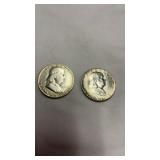 Pair of 1950 Silver Half Dollar 50 Cent Coins
