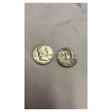 Pair of 1952 Silver Half Dollar 50 Cent Coins