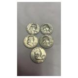 5 Silver 1962 Half Dollar 50 Cent Coins