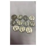 11 Silver Quarter Coins Dated 1952 - 1958