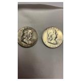 Pair of 1957 Silver Half Dollar 50 Cent Coins