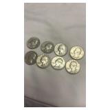 8 Silver 1964 Quarter 50 Cent Coins