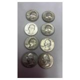 8 Silver 1964 Quarter 50 Cent Coins