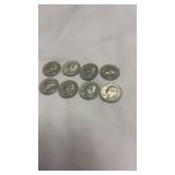 8 Silver 1964 Quarter 25 Cent Coins