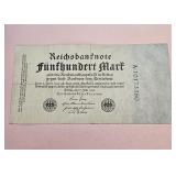 1922 German Reichsbanknote 500 Mark Weimar