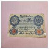 1914 German 20 Mark Reichsbanknote