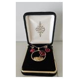 Vintage Red Enamel Rose 14k Gold Overlay