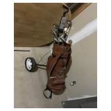 Vintage Golf Clubs with Wheeled Caddy