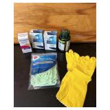 Assorted Lot of Rubber Gloves, Flossers & Medicine