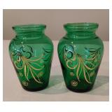 Vintage Anchor Hocking Emerald Green Vases (B11)