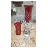 Vintage cranberry glass hurricane lamp (B20)