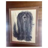 Vintage 1970s Framed Dog Art - Artist Nielson