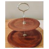 Vintage two-tiered wooden serving stand MCM (B6)