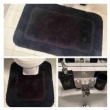 Black Bath Mat and Toilet Mat & Garbage Can