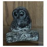 Vintage Owl Perched on Log Sculpture
