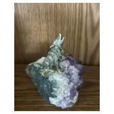 Vintage Pewter Howling Wolf Amethyst Crystal