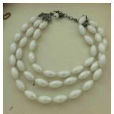 Vintage Milk Glass Beaded Long Necklace Flapper