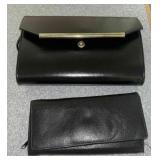 Black leather tri-fold clutch wallet