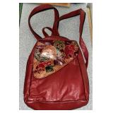 Red leather backpack purse