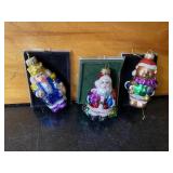 3 Vintage Hand Blown Glass Ornaments