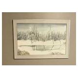 Original watercolor winter landscape