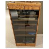 Vintage Oak Media Cabinet w/ Smoked Glass Doors