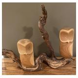 Vintage hand-carved wood owl sculpture BEAUTY!