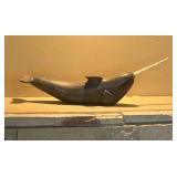 Authentic Inuit soapstone narwhal sculpture **