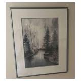 Watercolor landscape art framed