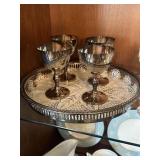 Vintage A Rogers wine goblets and tray