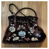 Y2K-era brown velvet sequined shoulder bag