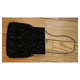vintage mid-century black beaded evening bag