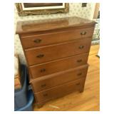 Vintage colonial-style 5-drawer tallboy dresser