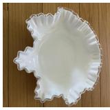 Vintage Fenton Art Milk Glass Ruffled Bowl