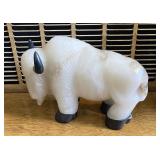 White alabaster and onyx buffalo figure