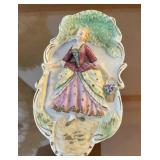 Vintage Porcelain Wall Plaque Lady in Dress