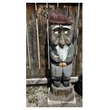 hand-carved wooden garden gnome totem **