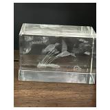 Vintage 3D Laser-Etched Crystal Block Paperweight
