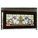 Framed Stained Glass Window Victorian Fleur-de-lis