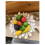 Vintage Italian glazed ceramic fruit basket set