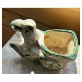 Vintage ceramic bunny and cart planter
