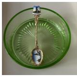Vintage Green Glass Dish & Spoon