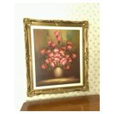 Vintage Still Life with Pink Roses by C Wayne