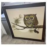 Vintage 1970s MacMillan Owl Painting Framed