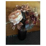Artificial floral arrangement textured glass vase