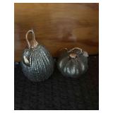 Two metallic decorative gourds/pumpkins