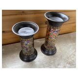 Mosaic glass pillar candle holders