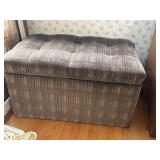 Upholstered brown patterned storage ottoman bench