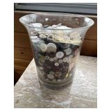 Large Glass Vase & Button Collection